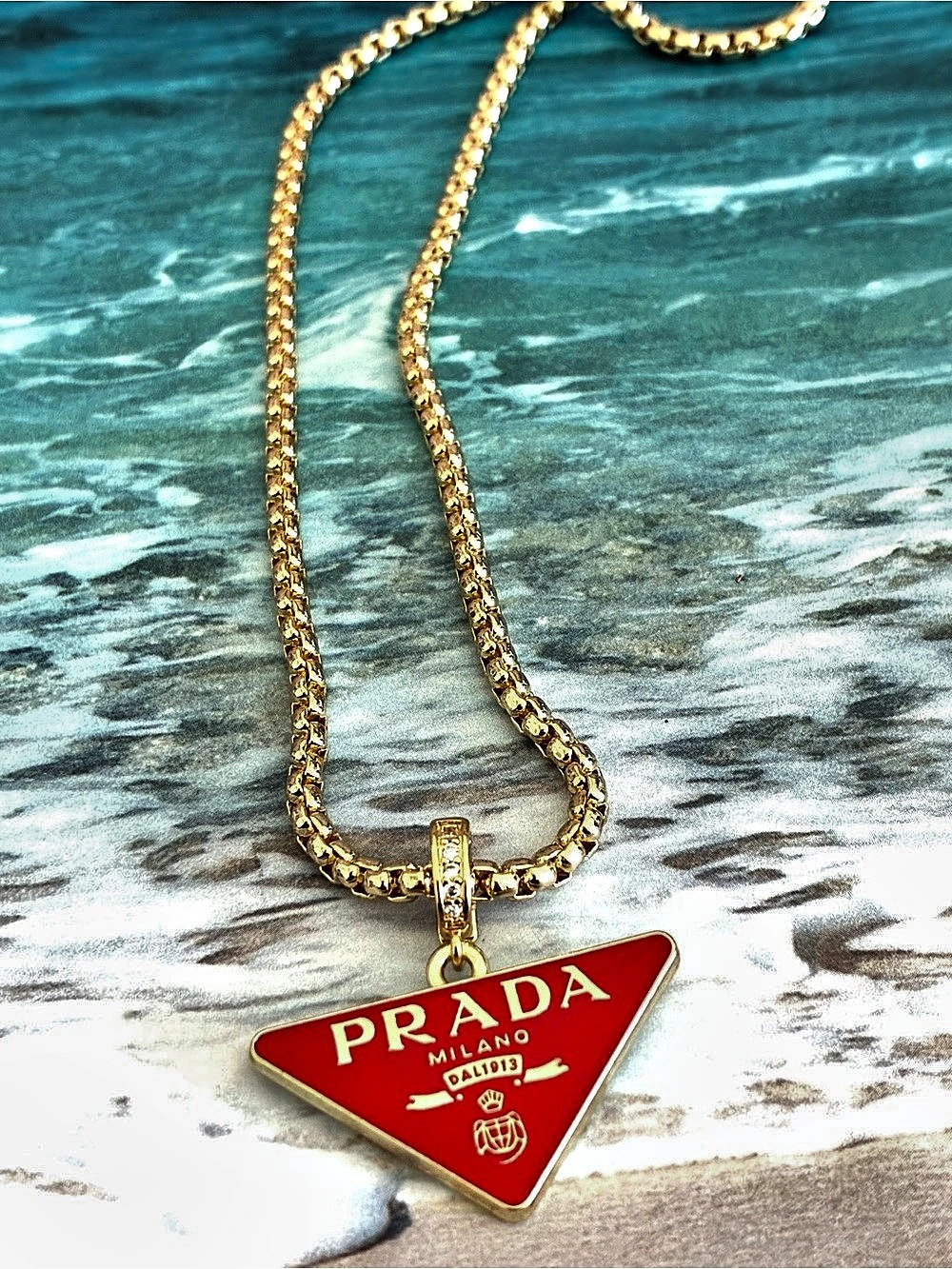 Unbranded Milano Triangle Enameled Metal Necklace Gold & Red